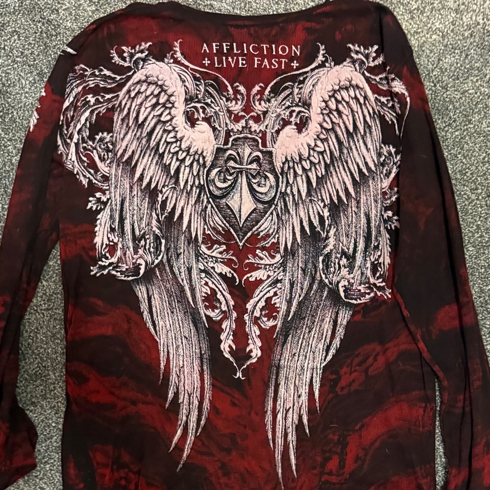 Affliction Red and Black Long Sleeve thermal Top men - Picture 5 of 8
